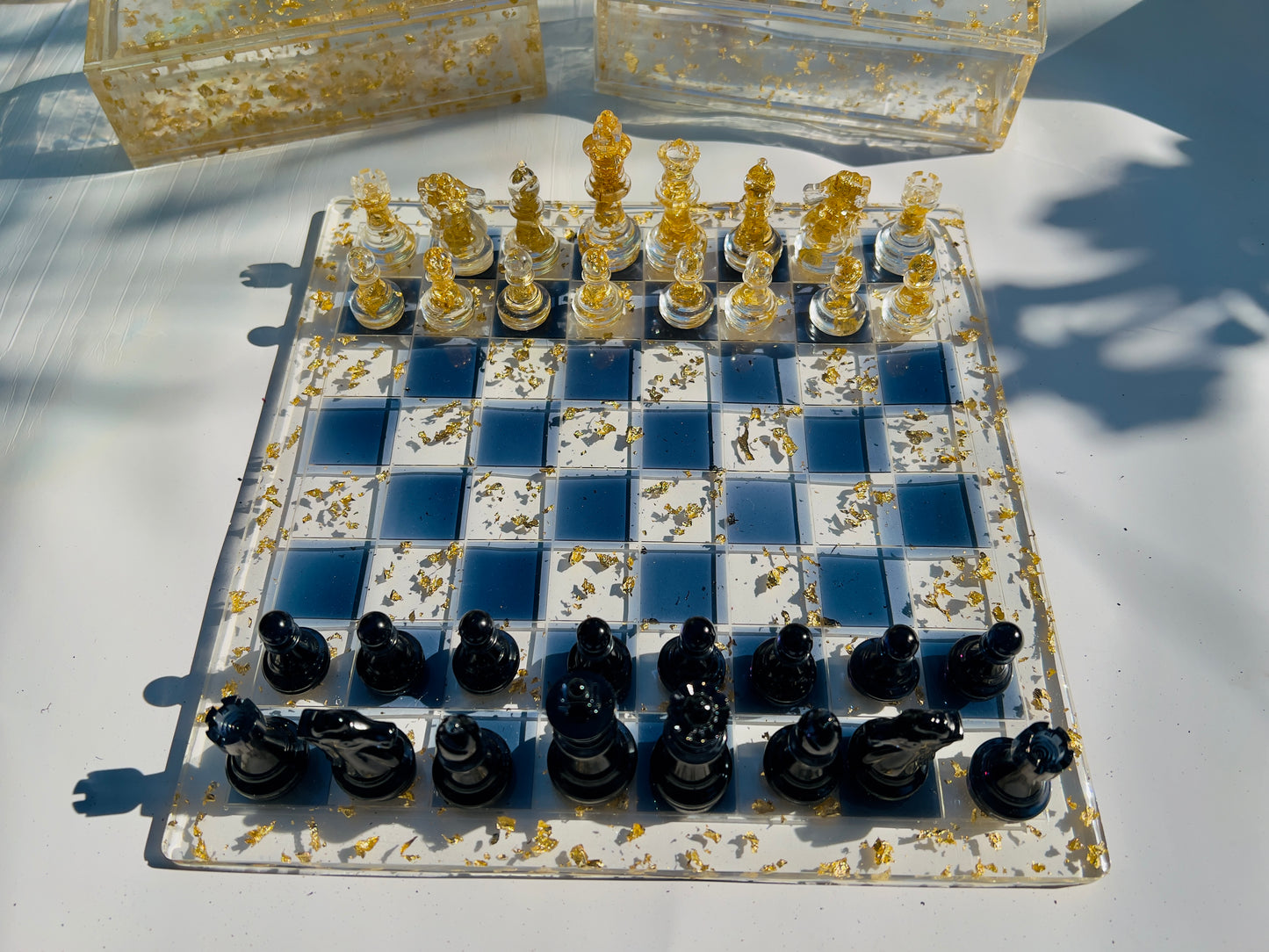 Customizable Midnight Gold Resin Handmade Large Chess Board by Nature's Art Lab