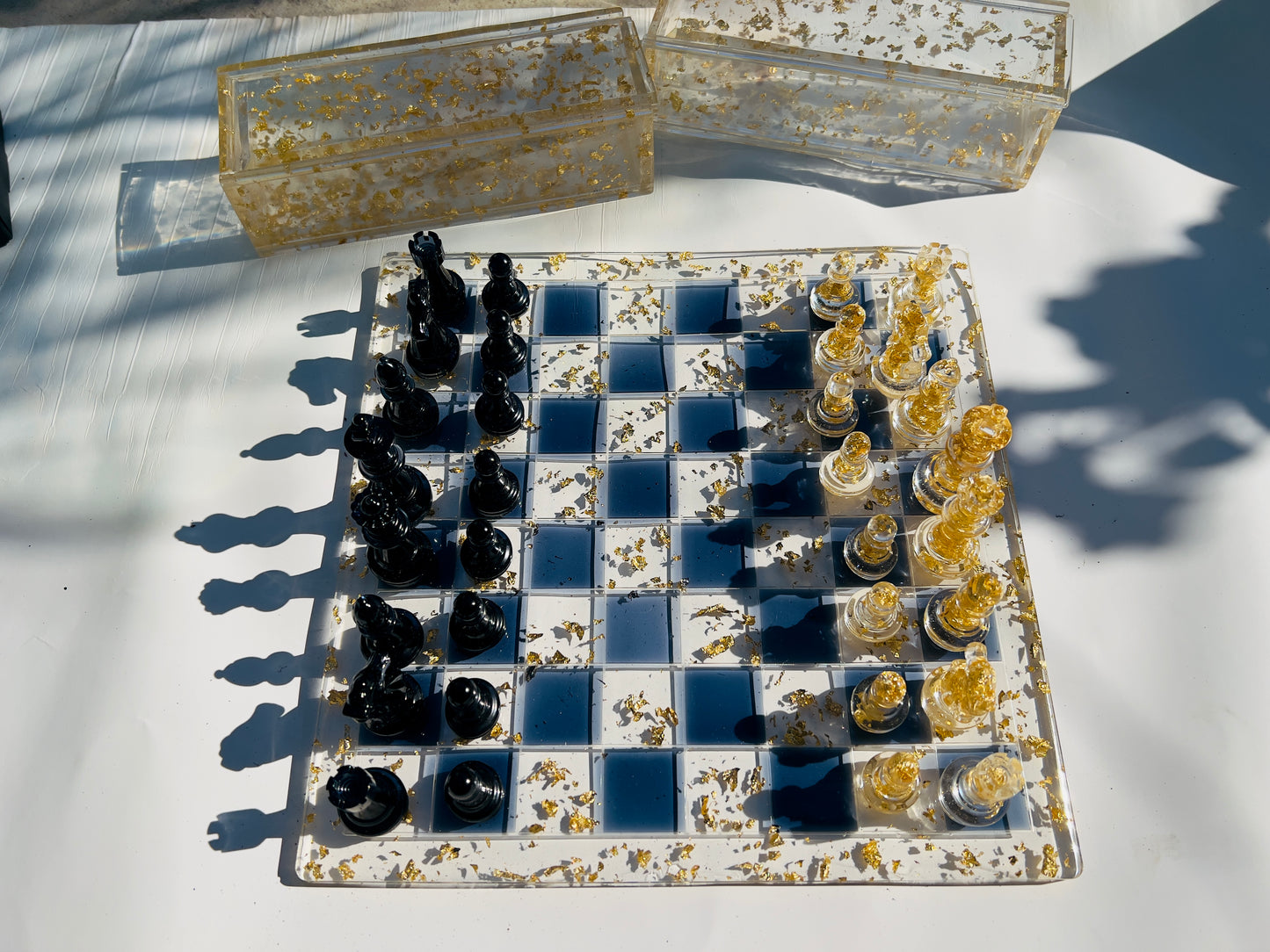 Customizable Midnight Gold Resin Handmade Large Chess Board - Nature's Art Lab